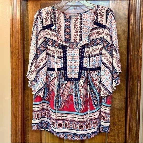 $5 ADD ON with $15+ Bundle Valerie Stevens Boho Peasant Blouse Top Sz XL EUC - Picture 1 of 11